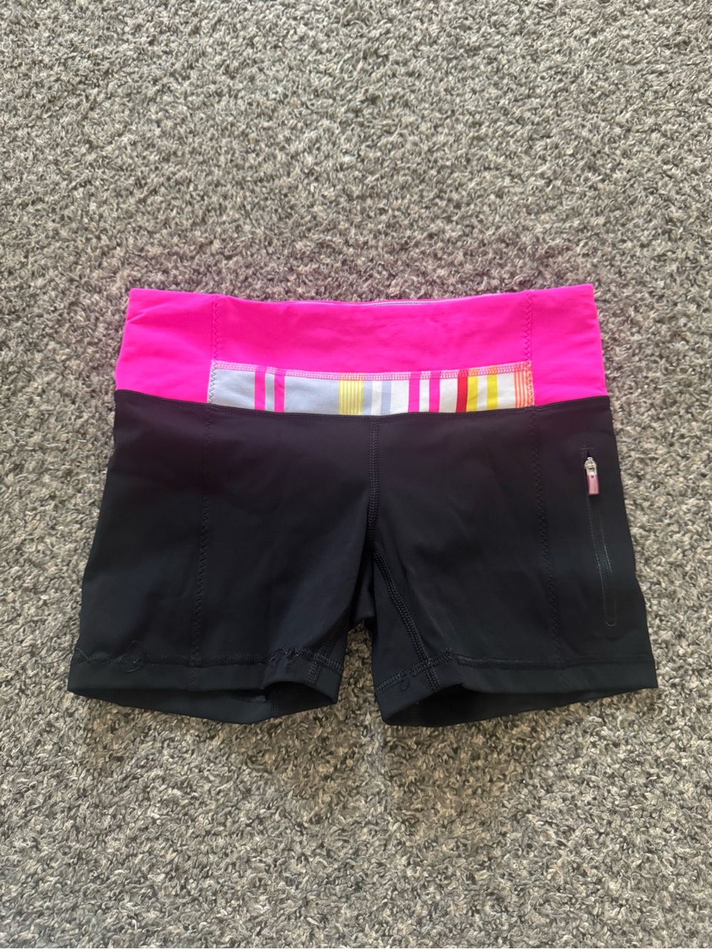 EUC Lululemon Vintage Black Bike Shorts with Pink Colorblock Waistband